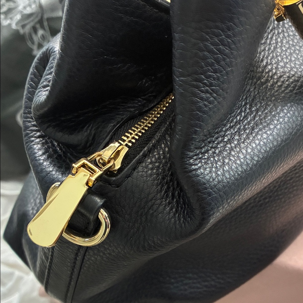 New Vince Camuto Black Leather Handbag with Gold Hardware - Picture 7 of 8